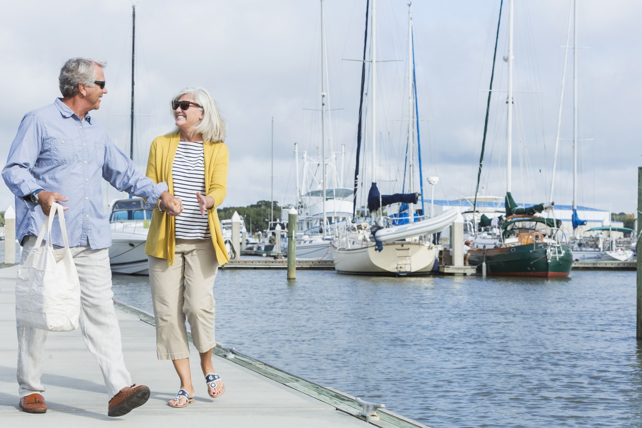 Man and woman on a marina